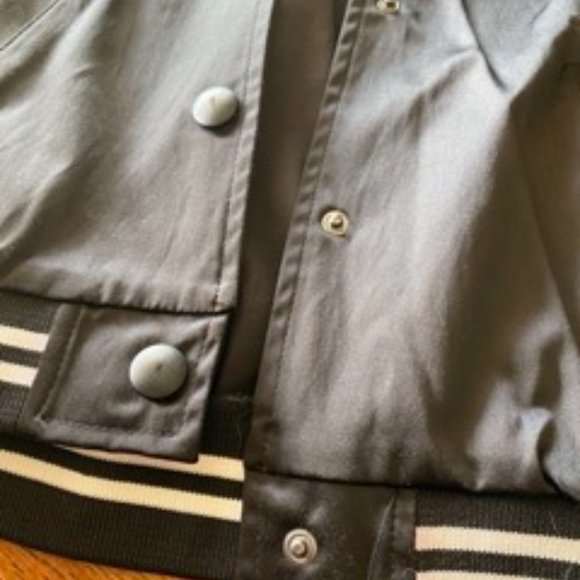 Don't Ask Why Black and White Satin Button Up Bomber Jacket - Picture 4 of 9